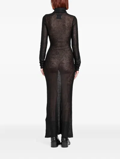 Yehuafan Roll-neck Mohair Maxi Dress In Black
