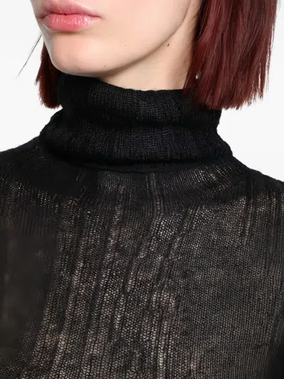 Yehuafan Roll-neck Mohair Maxi Dress In Black