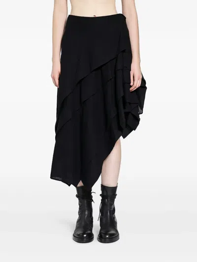 Yohji Yamamoto Wool Gauze Tucked Stitch D Skirt In Black