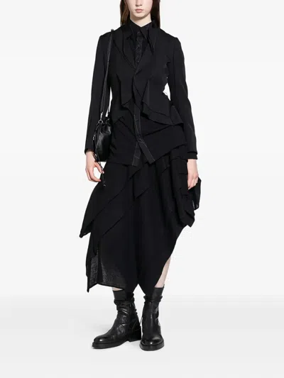 Yohji Yamamoto Wool Gauze Tucked Stitch D Skirt In Black