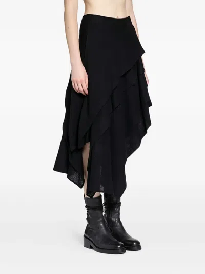 Yohji Yamamoto Wool Gauze Tucked Stitch D Skirt In Black