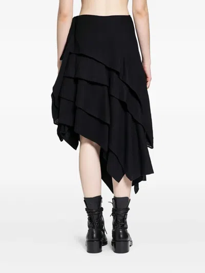 Yohji Yamamoto Wool Gauze Tucked Stitch D Skirt In Black