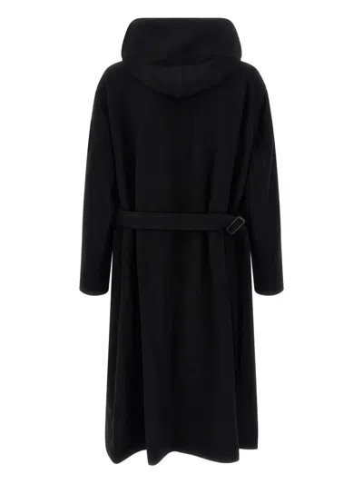 Yohji Yamamoto Belted Hooded Coat Featuring Button Detail In Black