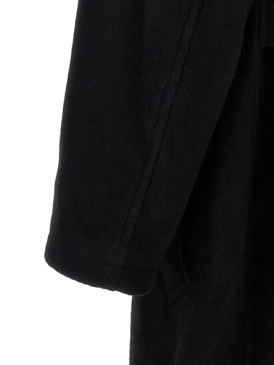 Yohji Yamamoto Belted Hooded Coat Featuring Button Detail In Black