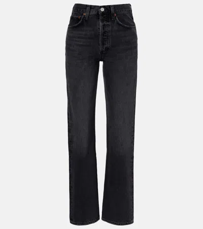 Agolde Valen Mid-rise Straight-leg Denim Trousers In Black