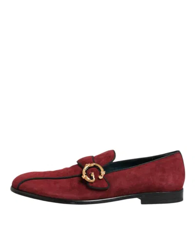 Pre-owned Dolce & Gabbana Bordeaux Suede Logo Loafers Formal Dress Men's Shoes () In Burgundy