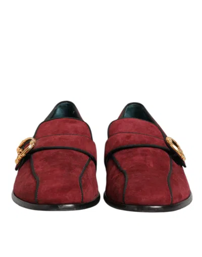 Pre-owned Dolce & Gabbana Bordeaux Suede Logo Loafers Formal Dress Men's Shoes () In Burgundy