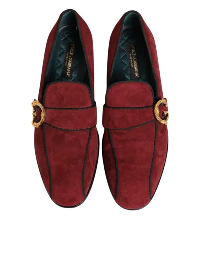 Pre-owned Dolce & Gabbana Bordeaux Suede Logo Loafers Formal Dress Men's Shoes () In Burgundy