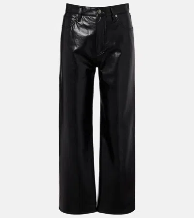 Agolde Ren High Rise Wide Leg Recycled Leather Pants In Detox In Black