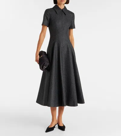 Emilia Wickstead Jody Houndstooth Wool-blend Midi Dress In Black