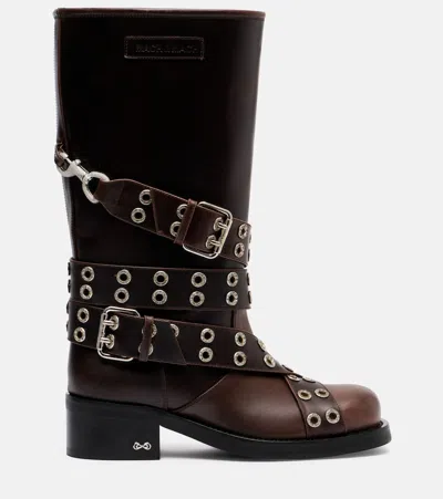 Mach&mach Buckle Belt Embellished Leather Biker Boots In Brown