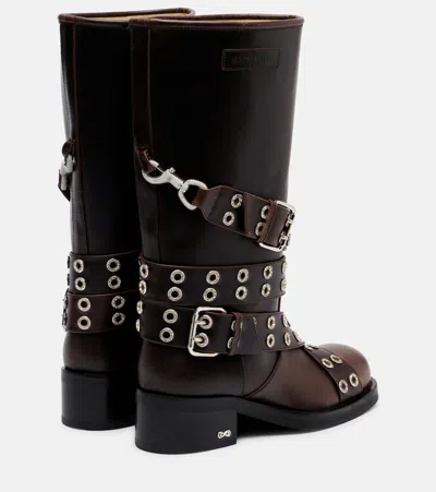 Mach&mach Buckle Belt Embellished Leather Biker Boots In Brown