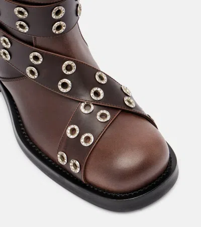 Mach&mach Buckle Belt Embellished Leather Biker Boots In Brown