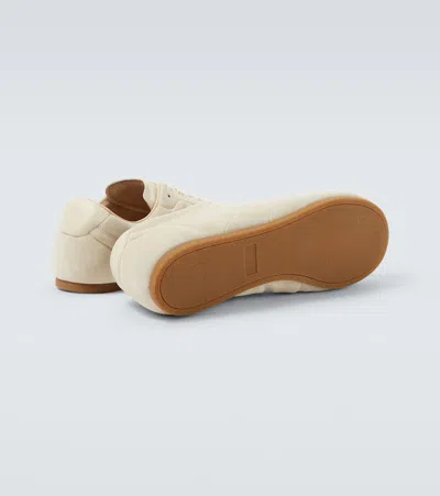 Lemaire Suede Low Profile Sneakers With Rubber Sole In Neutral