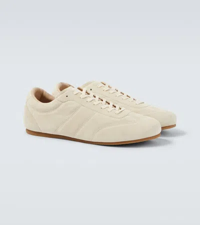 Lemaire Suede Low Profile Sneakers With Rubber Sole In Neutral