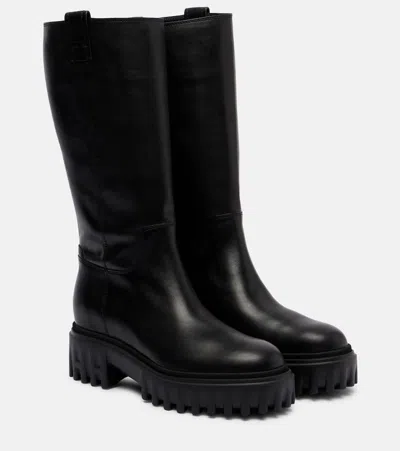 Hogan Knee-high Boots With Chunky Sole And Pull Tab In Black