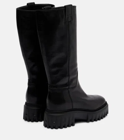 Hogan Knee-high Boots With Chunky Sole And Pull Tab In Black