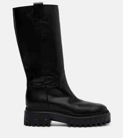 Hogan Knee-high Boots With Chunky Sole And Pull Tab In Black