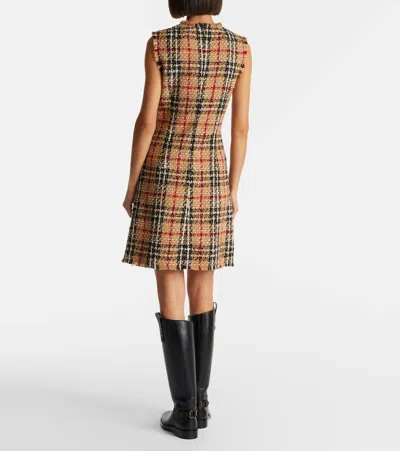 Burberry Checked-pattern Frayed Midi Dress In Brown