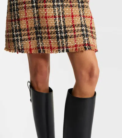 Burberry Checked-pattern Frayed Midi Dress In Brown