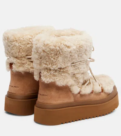 Tory Burch Cozy Shearling Ankle Boots Platform Sole In White