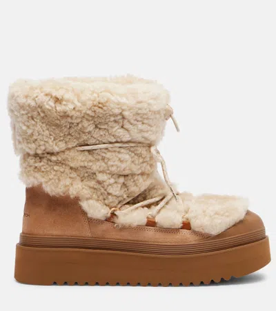 Tory Burch Cozy Shearling Ankle Boots Platform Sole In White