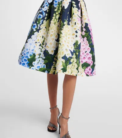 Oscar De La Renta Short Sleeve Multi Foxgloves Degrade Dress In Black