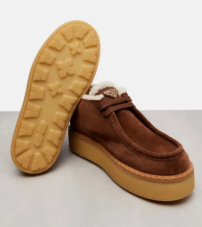 Prada Shearling-trimmed Suede Desert Boots In Brown