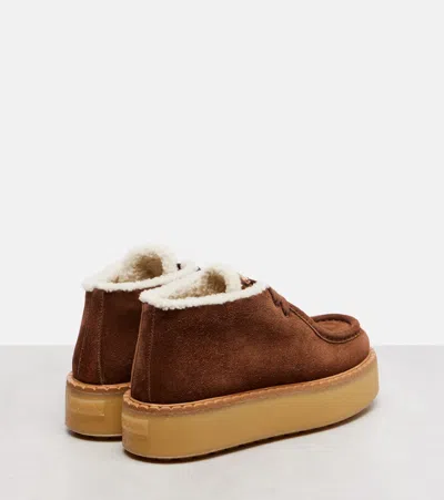 Prada Shearling-trimmed Suede Desert Boots In Brown