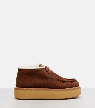 Prada Shearling-trimmed Suede Desert Boots In Brown