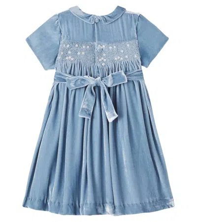 La Coqueta Marcita Smocked Velvet Dress In Blue