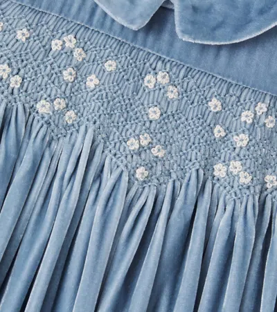 La Coqueta Marcita Smocked Velvet Dress In Blue