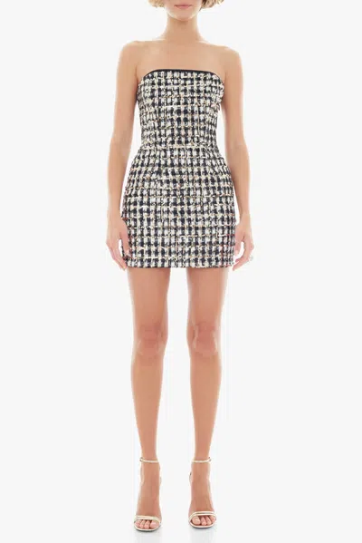 Black Halo Loreilla Sequined Tweed Mini Dress In Gray