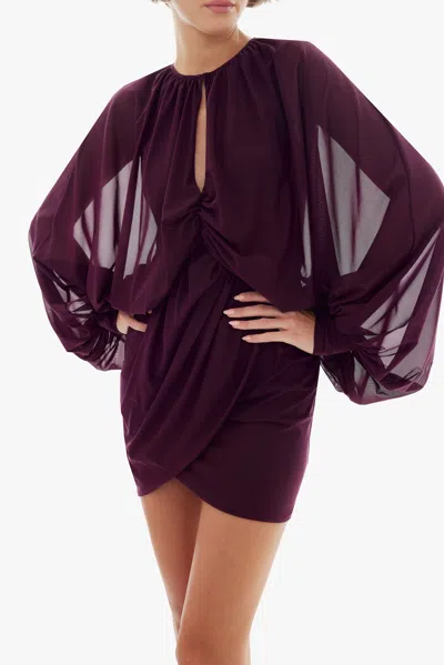 Black Halo Scarlatta Ruched Long Sleeve Cocktail Minidress In Burgundy
