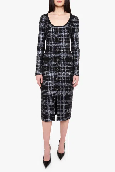 Black Halo Mae Long Sleeve Tweed Midi Dress In Carbon Class