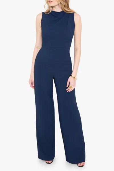 Black Halo Corrine Velvet Wide Leg Jumpsuit In Deep Wave In Blue
