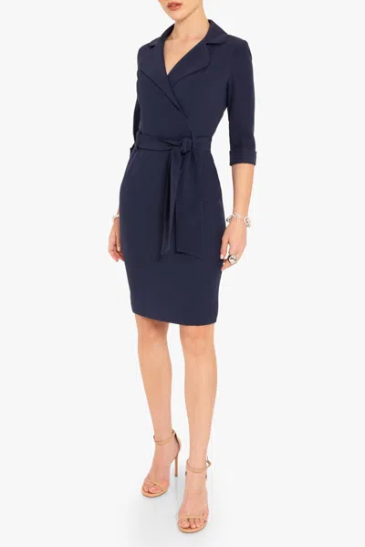 Black Halo Lucinda Faux Wrap Coat Dress In Pacific Blue