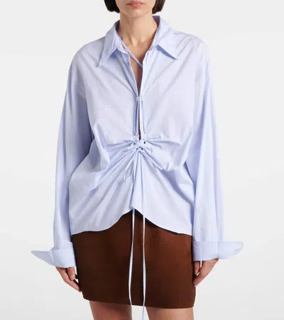 Prada Long Sleeve Collared Button Front Top In Blue