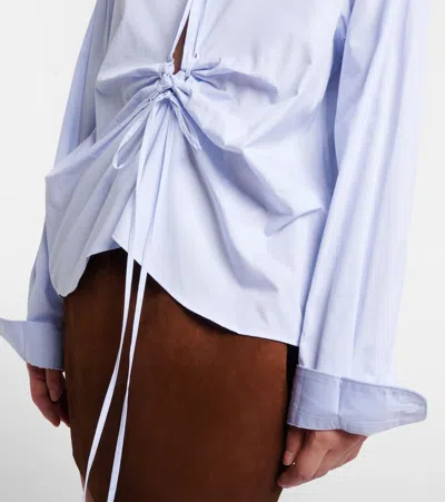 Prada Long Sleeve Collared Button Front Top In Blue