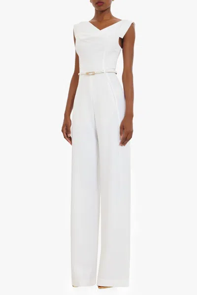 Black Halo Jackie Cap-sleeve Belted Wide-leg Jumpsuit In White