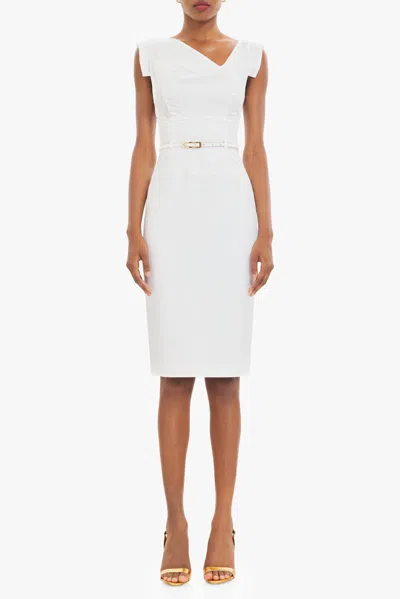 Black Halo Jacqueline Midi Gabardine Sheath Dress In White