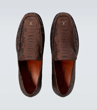 Acne Studios Boafer Python-effect Leather Loafers In Brown