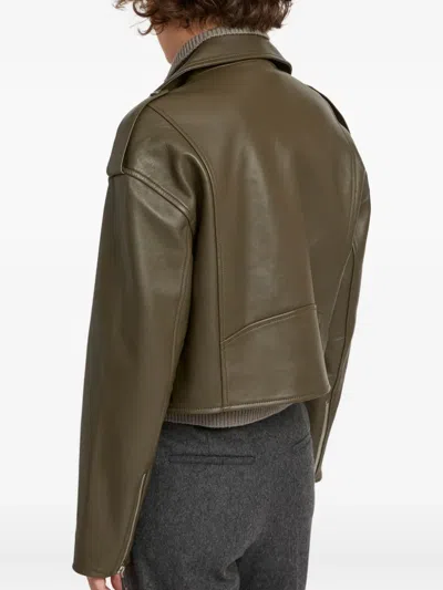Yves Salomon Leather Biker Jacket In Green