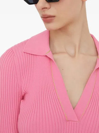 Hugo Boss Soverie Bell-sleeve Ribbed Sweater In Pink