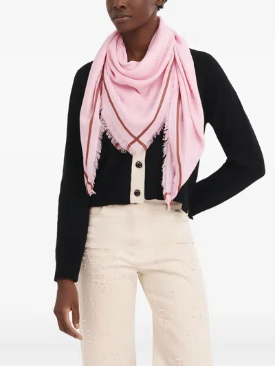 Longchamp La Médaille Fringed Scarf In Pink