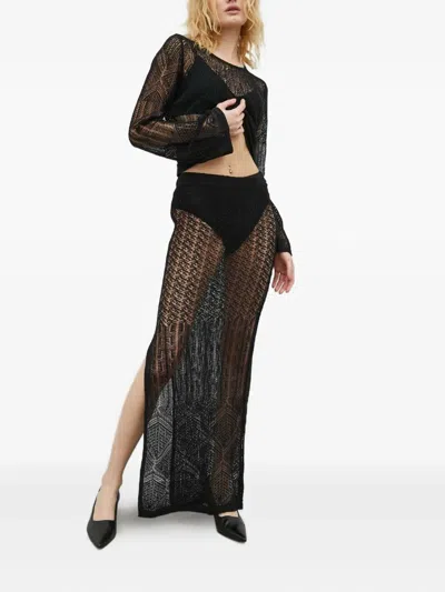 Herskind Open-work Slit Maxi Skirt In Black