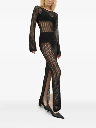 Herskind Open-work Slit Maxi Skirt In Black