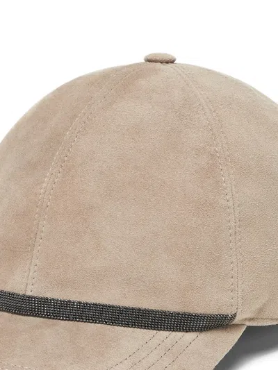 Brunello Cucinelli Suede Beaded-band Baseball Cap In Neutral