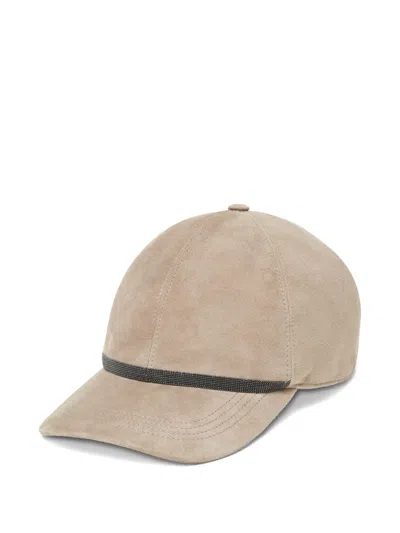 Brunello Cucinelli Suede Beaded-band Baseball Cap In Neutral
