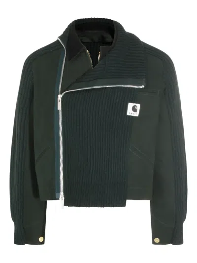 Carhartt X Sacai Zip Ribbed Jacket In Green